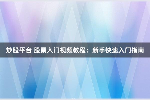 炒股平台 股票入门视频教程：新手快速入门指南