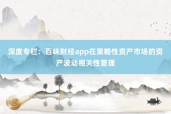 深度专栏：百味财经app在策略性资产市场的资产波动相关性管理